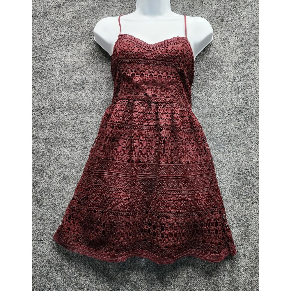 Abercrombie & Fitch Women Boho Crochet Lace Fit‎ Flare Mini Dress Smocked XS
